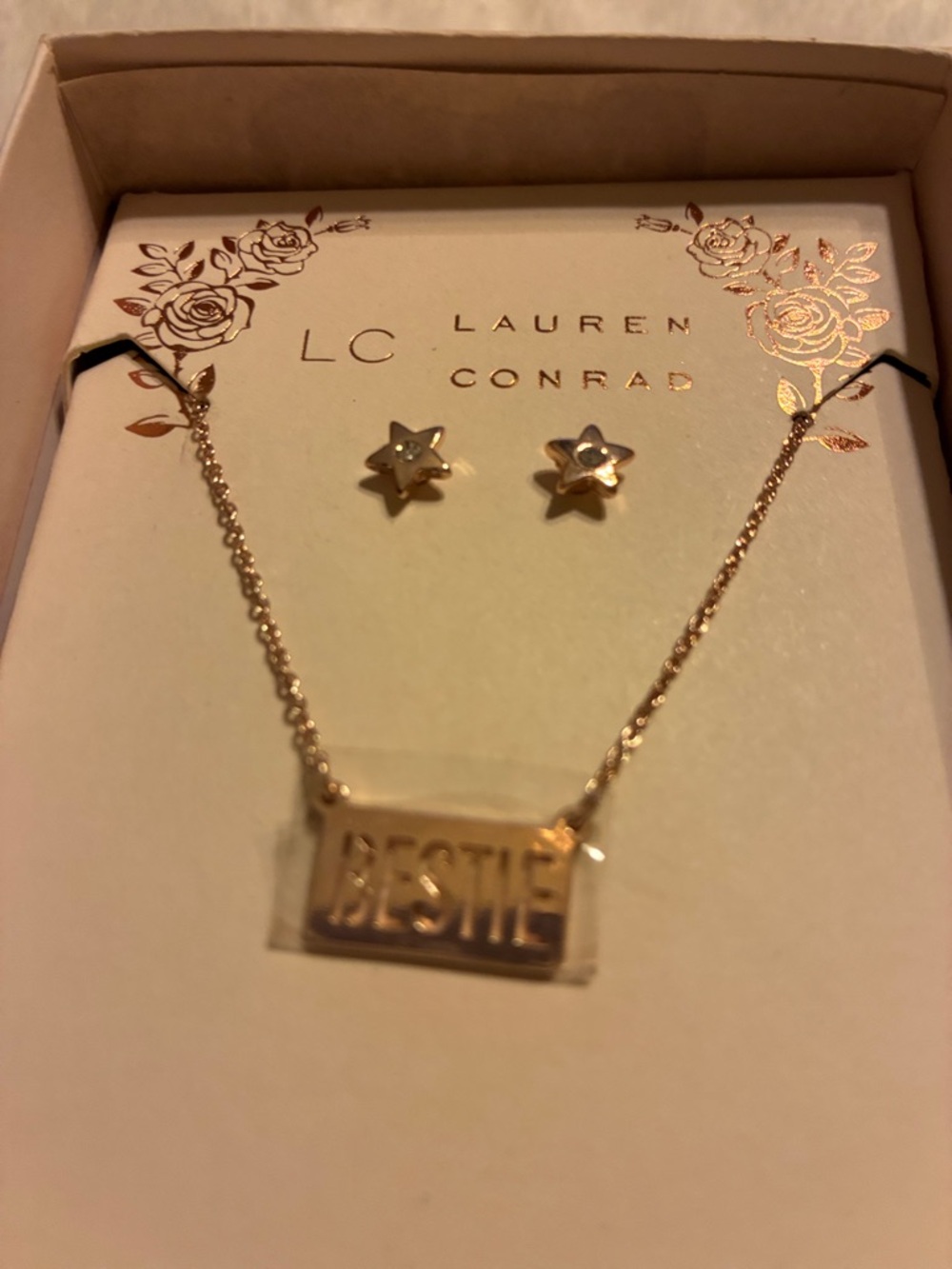 LC Lauren Conrad Rose Gold Gift Set With Bestie Necklace And Star Post Earrings